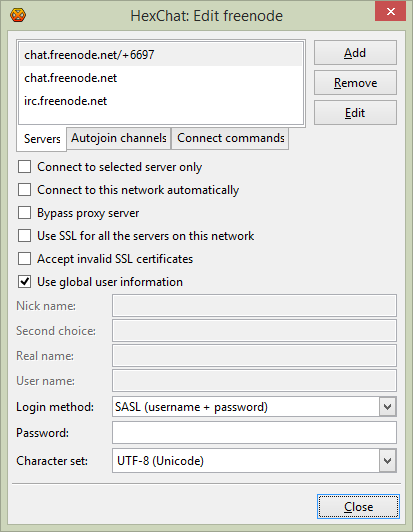 HexChat: Edit freenode